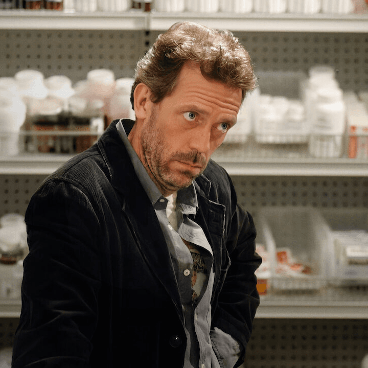 Hugh Laurie playing the character Doctor House, famous for being a conssumate sceptic